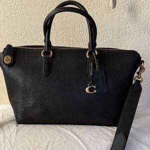 Coach CARA black Pebbled Leather Satchel Gold Hardware and Detachable strap